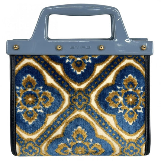 ETRO エトロ 2WAY ラブトロッター ハンドバッグ ショルダーバッグ ジャガード プラスチック ブルー 青 ゴールド金具 レディース【中古品】
