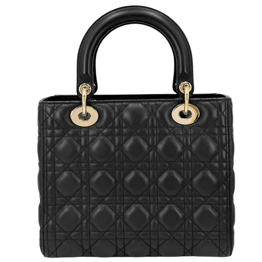 【開店SALE】 Christian Dior クリスチャンディオール 2WAY カナージュ レディディオール ハンドバッグ ショルダーバッグ ミディアム レザー ブラック 黒 ゴールド金具 レディース【中古品】