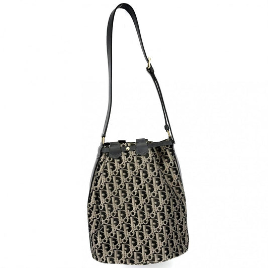 Christian Dior クリスチャンディオール ショルダーバッグ トロッター 巾着 ゴールド系 ブラック 黒 ゴールド金具 レディース【中古品】