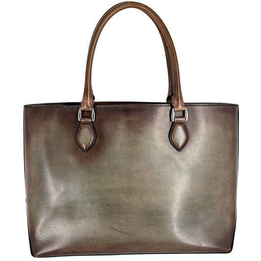 Berluti ベルルッティ トートバッグ トゥジュール スクリット カリグラフィ ビジネスバッグ ハンドバッグ 鞄 かばん レザー ブラウン 茶 シルバー金具 メンズ【中古品】