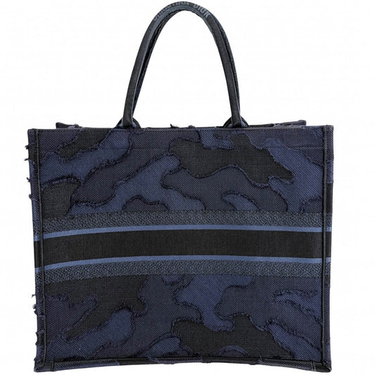 【開店SALE】 Christian Dior クリスチャンディオール トートバッグ ブックトート ハンドバッグ BOOK TOTE リゾートコレクション カムフラージュ キャンバス ネイビー 紺 レディース【中古品】