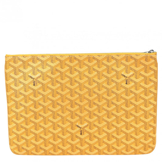 【開店SALE】 GOYARD ゴヤール クラッチバッグ ヘリンボーン セナMM セカンドバッグ コーティングキャンバス レザー イエロー シルバー金具 メンズ【中古品】