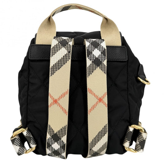 【開店SALE】 BURBERRY バーバリー リュック キルティング ミニ ホースシュー バックパック ノバチェック 8118748 ナイロン ブラック 黒 ベージュ ゴールド金具 レディース【中古品】