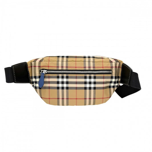 【開店SALE】 BURBERRY バーバリー ボディバッグ ヴィンテージチェック ベルトバッグ ウエストポーチ 8005521 ナイロン ベージュ ブラック 黒 ブラック金具 メンズ【中古品】