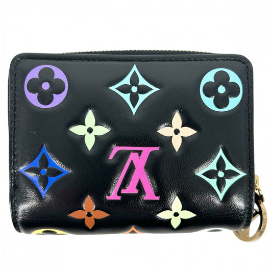二つ折り財布 LV×TM ポルトフォイユルー コンパクトウォレット 村上隆 モノグラム M13829 ラムスキン ブラック 黒 マルチカラー ゴールド金具 レディース【中古品】