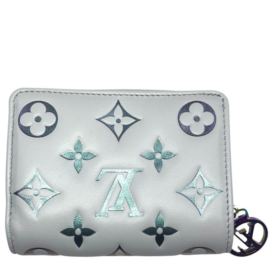 LOUIS VUITTON ルイヴィトン 二つ折り財布 モノグラムエンボス ポルトフォイユ・ルー コンパクトウォレット ミニ財布 オーロラ M82768 ブルーグレー系 シルバー金具 レディース【中古品】