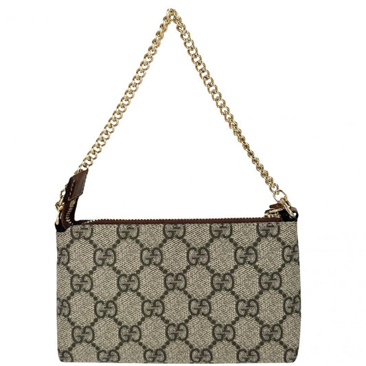 GUCCI グッチ ハンドバッグ GGスプリーム アクセサリーポーチ ミニバッグ 小さめ 431716 GGキャンバス レザー ブラウン 茶 ベージュ ゴールド金具 レディース【中古品】