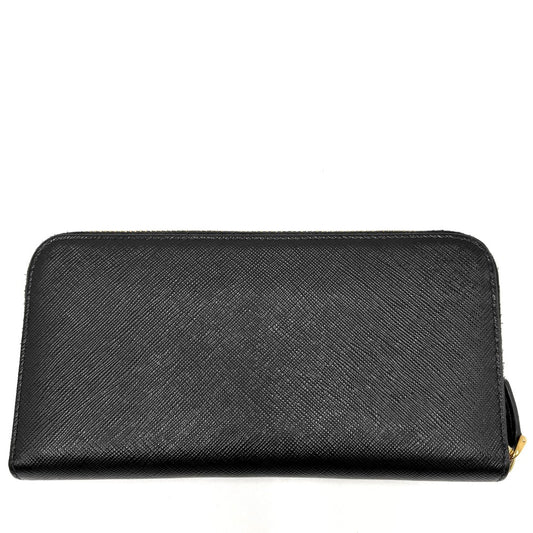 PRADA プラダ 長財布 ロゴ ロングウォレット 1ML506 レザー ブラック 黒 ゴールド金具 レディース【中古品】