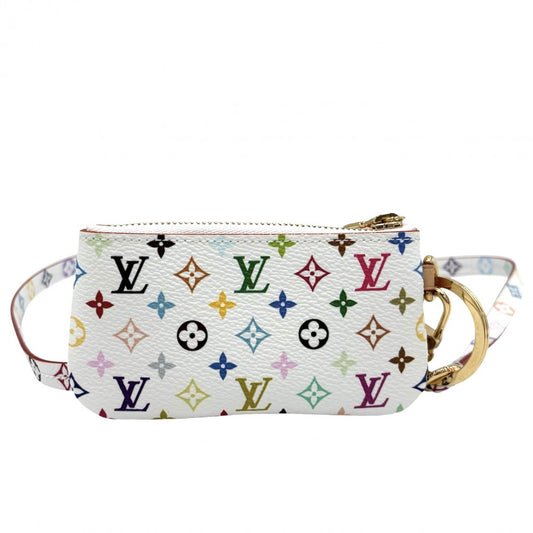 LOUIS VUITTON ルイヴィトン キーホルダー モノグラム 村上隆 フォンホルダー LV×TM 小物 ポーチ M14099 ホワイト 白 マルチカラー ゴールド金具 レディース【中古品】