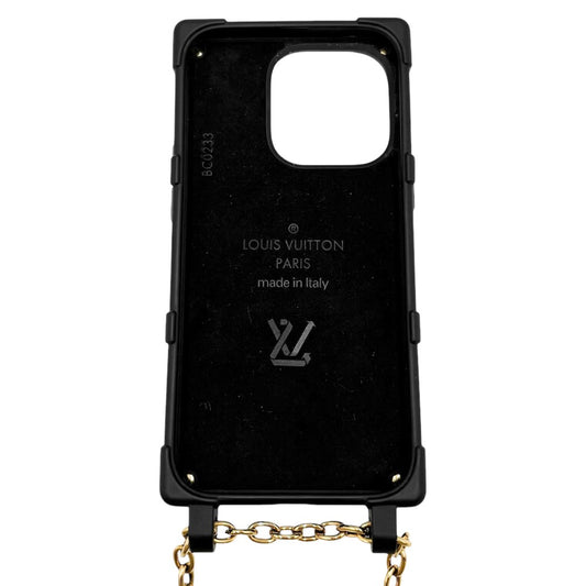 LOUIS VUITTON ルイヴィトン iPhoneケース モノグラム リ トランク IPHONE 14 PRO スマホショルダー フォンケース スマホケース M81997 ブラック 黒 ゴールド金具 レディース【中古品】