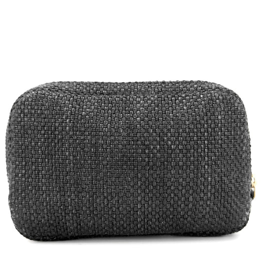 CHANEL シャネル ポーチ ドーヴィル ココマーク 小物入れ ラフィア レザー ブラック 黒 ゴールド金具 レディース【中古品】