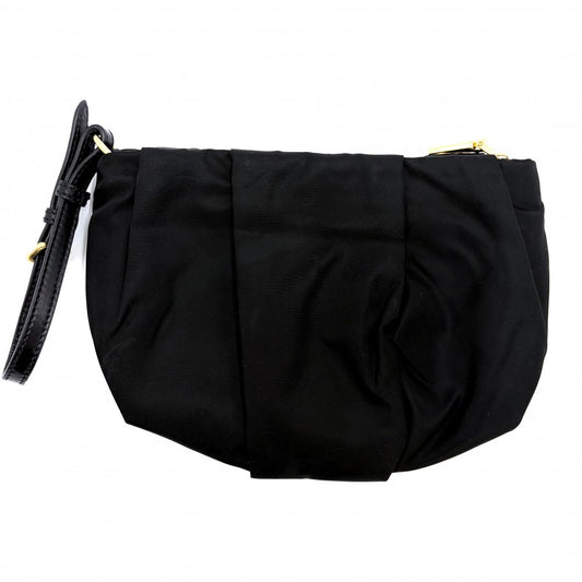 PRADA プラダ ポーチ リボン 1N1422 ナイロン ブラック 黒 ゴールド金具 レディース【中古品】