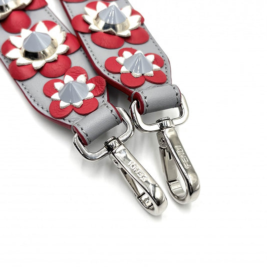 FENDI フェンディ 小物 ストラップユー ショルダーストラップ フラワーモチーフ レザー レッド 赤 ライトブルー シルバー金具 レディース【中古品】