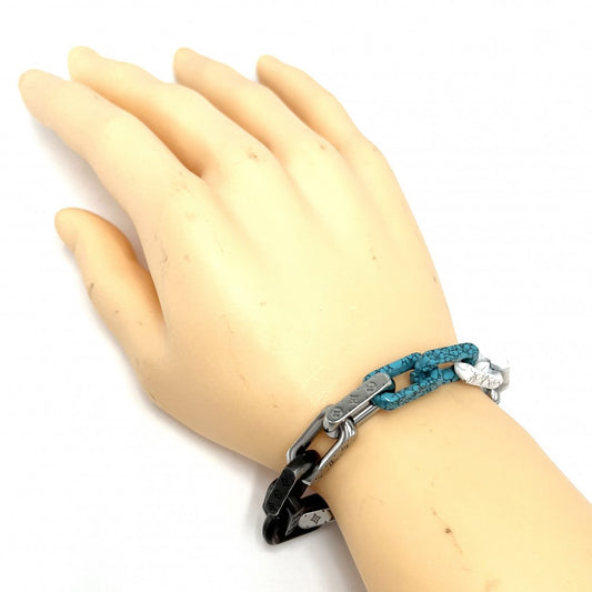 LOUIS VUITTON ルイヴィトン ブレスレット ブレスレ モノグラム チェーンストーン アクセサリー ホワイト M1042M ブラック 黒 シルバー メンズ 約45.9g【中古品】