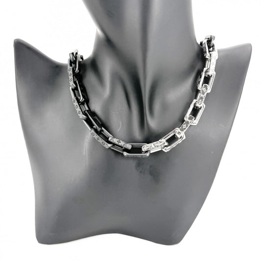 【開店SALE】 LOUIS VUITTON ルイヴィトン ネックレス モノグラムチェーン アクセサリー M00677 シルバー ブラック 黒 メンズ 約132.4g【中古品】
