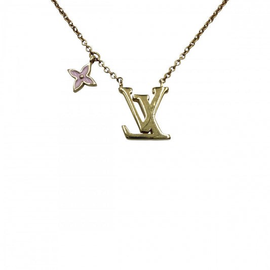 LOUIS VUITTON ルイヴィトン ネックレス ネックレスLV アイコニックエナメル アクセサリー 小物 モノグラムフラワー M01215 ゴールド ピンク レディース 約5.6g【中古品】