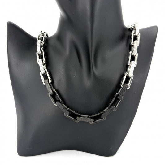 【開店SALE】 LOUIS VUITTON ルイヴィトン ネックレス モノグラムチェーン アクセサリー M00677 シルバー ブラック 黒 メンズ 約125.5g【中古品】