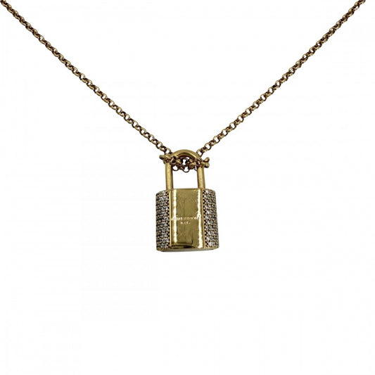 LOUIS VUITTON ルイヴィトン ネックレス 鍵モチーフ LV パドロック アクセサリー 2連チェーン ラインストーン M01593 ゴールド レディース 約18.5g【中古品】