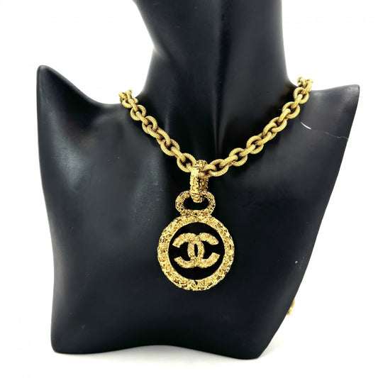 CHANEL シャネル ネックレス ココマーク ココ 溶岩 マグマ ロングネックレス ゴールド GP 93A ブラック 黒 レディース 約123.5g 2003年【中古品】