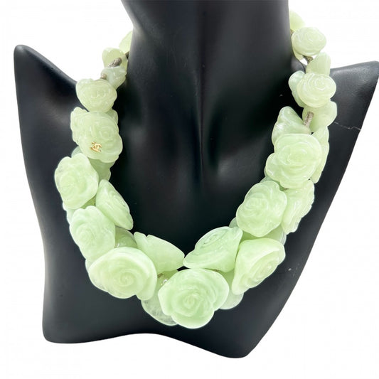 CHANEL シャネル ネックレス ココマーク ココ カメリア フラワーモチーフ 花 アクセサリー 02P グリーン 緑 レディース 約101.6g 2002年【中古品】