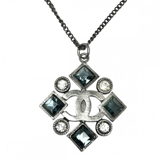 CHANEL シャネル ネックレス ココマーク アクセサリー ココ ラインストーン 05P ブラック 黒 シルバー(暗め)金具 レディース 2005年【中古品】
