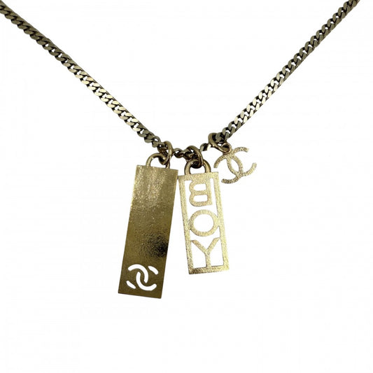 CHANEL シャネル ネックレス ココマーク ボーイシャネル プレート アクセサリー ロングネックレス GP ラインストーン C22P ゴールド レディース 約43.7g 2022年【中古品】
