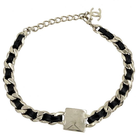 CHANEL シャネル チョーカー ココマーク チェーン アクセサリー ネックレス GP レザー B21B ゴールド ブラック 黒 レディース 約71.7g 2021年【中古品】