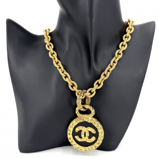 CHANEL シャネル ネックレス ココマーク ロングネックレス マグマ アクセサリー 溶岩 サークル ヴィンテージ GP 93A ゴールド ブラック 黒 レディース 約120.9g 1993年【中古品】