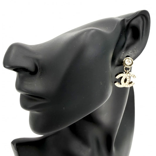 【開店SALE】 CHANEL シャネル ピアス ココマーク スイング アクセサリー ハート GP ラインストーン B24B ゴールド レディース 約10.7g 2024年【中古品】