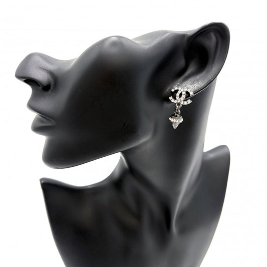 CHANEL シャネル ピアス ココマーク アクセサリー スイング ラインストーン C19B シルバー レディース 約5.4g 2019年【中古品】