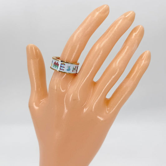 【開店SALE】 HERMES エルメス 指輪 ブリコルMM リング オーロラ アクセサリー 55サイズ ピンクゴールドプレーテッド 約14号 ゴールド ライトブルー レディース 約7.3g【中古品】