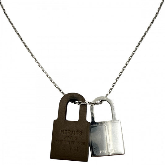 HERMES エルメス ネックレス オーケリーPM カデナ アクセサリー レザー Z刻印 ブラウン 茶 シルバー レディース 約6.7g 2021年【中古品】