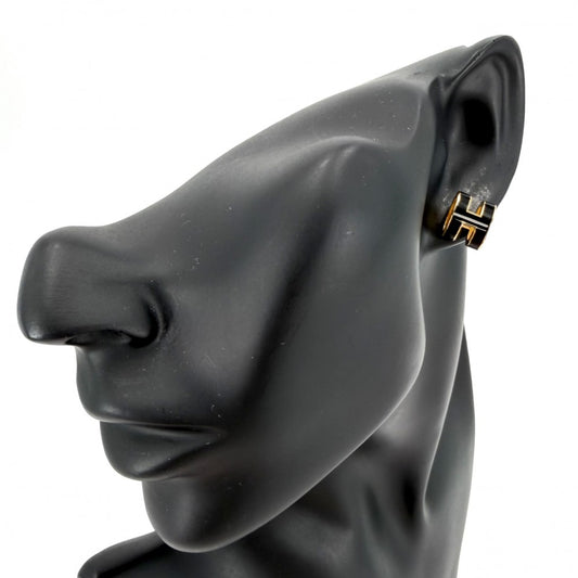 HERMES エルメス ピアス ポップアッシュ H アクセサリー ブラック 黒 ゴールド レディース 約5.1g【中古品】