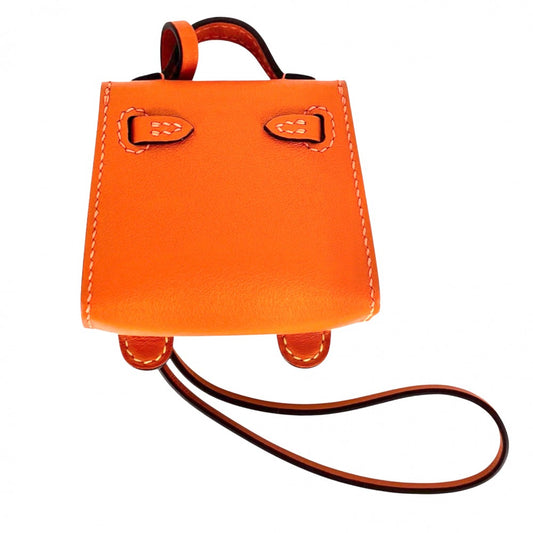 HERMES エルメス キーホルダー ビジュードサック ケリードール バッグチャーム 革 U刻印 レザー オレンジ イエロー ゴールド金具 レディース 2022年【中古品】