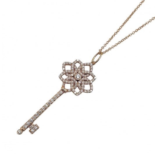 TIFFANY&Co. ティファニー ネックレス ペンダント ウォーブンキー ジュエリー アクセサリー 18金PG Au750 K18ピンクゴールド ダイヤモンド レディース 約4.5g【中古品】