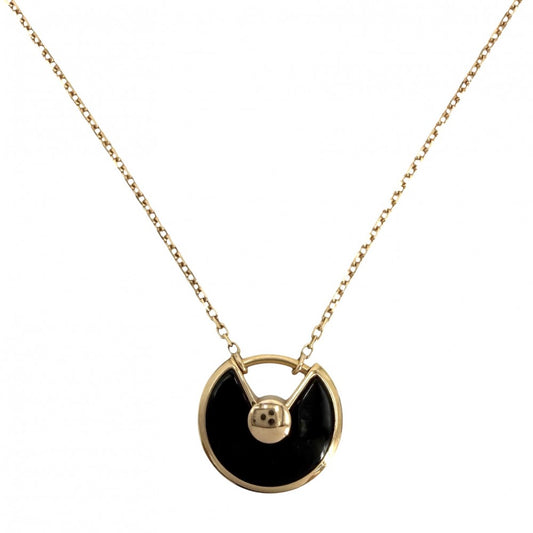CARTIER カルティエ ネックレス アミュレット ドゥ カルティエ アクセサリー ジュエリー 18金PG Au750 K18ピンクゴールド オニキス ダイヤモンド レディース 約2.8g【中古品】