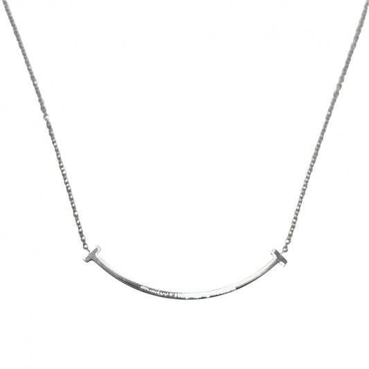 TIFFANY&Co. ティファニー ネックレス Tスマイル スモール ペンダント ジュエリー 18金WG 750 アクセサリー K18ホワイトゴールド ピンクサファイア シルバー ピンク レディース 約1.5g【中古品】