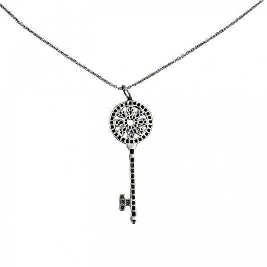 TIFFANY&Co. ティファニー ネックレス ペタルキー アクセサリー ジュエリー ペンダント 18金WG Au750 Pt950プラチナ K18ホワイトゴールド ダイヤモンド レディース 約6.8g【中古品】