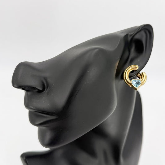【開店SALE】 BVLGARI ブルガリ イヤリング ハート ラウンド 18金YG 750 ジュエリー アクセサリー K18イエローゴールド カラーストーン ゴールド ブルー 青 レディース 約19.2g【中古品】