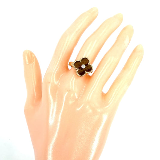 Van Cleef & Arpels ヴァンクリーフ&アーペル 指輪 ヴィンテージアルハンブラ リング 48 K18イエローゴールド タイガーアイ 約8号 VCARD40948 ブラウン 茶 レディース 約6.7g【中古品】