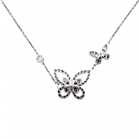 【開店SALE】 GRAFF グラフ ネックレス ダブル バタフライ シルエット ペンダント ジュエリー アクセサリー 18金WG Au750 K18ホワイトゴールド ダイヤモンド0.53ct レディース 約5.1g【中古品】