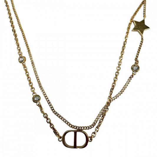 Dior ディオール ネックレス 2連 Petit CD ダブル アクセサリー 星 スター ラインストーン ゴールド レディース 約8.2g【中古品】