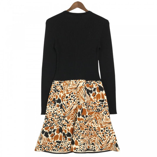 【開店SALE】 LOUIS VUITTON ルイヴィトン ワンピース アニマル柄 フロントジップニットワンピース 長袖 アパレル 服 38 FHDR250YL ブラック 黒 ブラウン 茶 シルバー金具 春 秋 ウール シルク レディース【中古品】