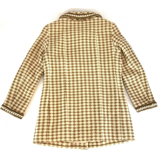 CHANEL シャネル アウター 千鳥格子 ステンカラージャケット コート ヴィンテージ アパレル 服 38 ホワイト 白 ブラウン 茶 秋 冬 ウール アルパカ モヘア レディース 2000年【中古品】