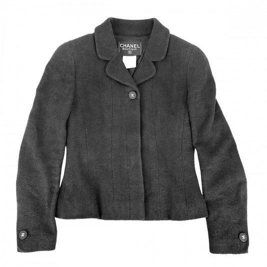 【開店SALE】 CHANEL シャネル セットアップ ジャケット スカート ココマーク ココボタン アパレル 服 36 ブラック 黒 シルバー金具 春 秋 コットン レディース【中古品】