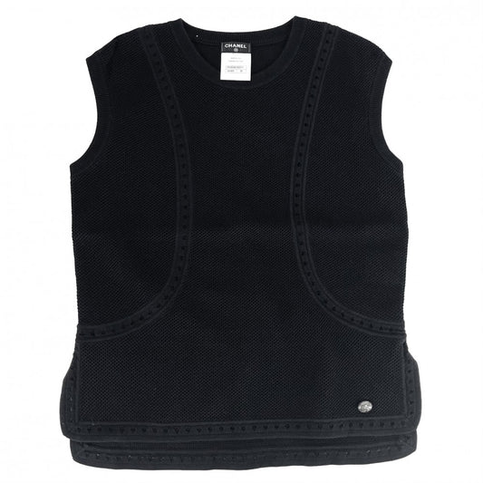 【開店SALE】 CHANEL シャネル セットアップ アパレル 服 タンクトップ ミニスカート メッシュ 40 ブラック 黒 夏 コットン レディース【中古品】