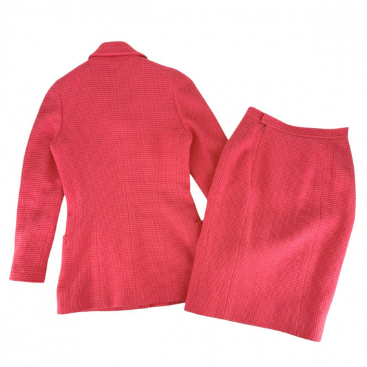 【開店SALE】 CHANEL シャネル セットアップ ツイード ジャケット スカート ココボタン ヴィンテージ アパレル 服 36 ピンク ゴールド金具 春 秋 ウール レディース【中古品】