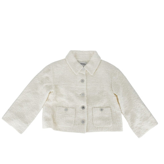 【開店SALE】 CHANEL シャネル セットアップ ツイード ジャケット スカート アパレル 服 40 ホワイト 白 シルバー金具 春 秋 コットン ポリアミド ビスコース ウール レディース【中古品】