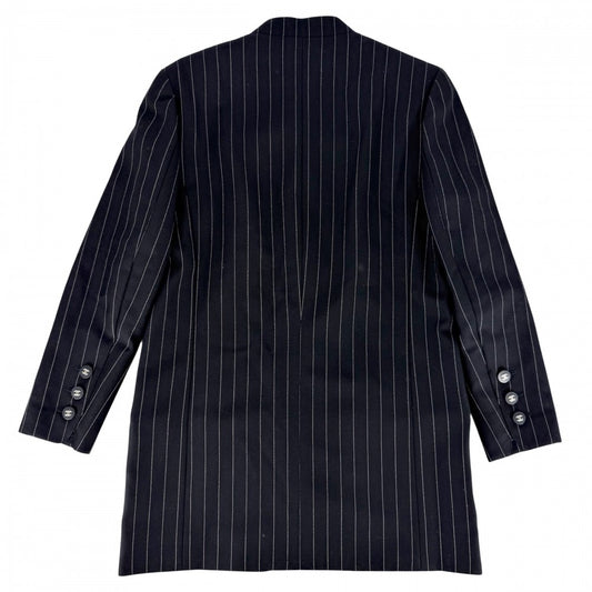 【開店SALE】 CHANEL シャネル ノーカラージャケット ココマーク ストライプ アウター アパレル 服 96P ヴィンテージ 38 ネイビー 紺 シルバー金具 春 秋 ウール レディース 1996年【中古品】