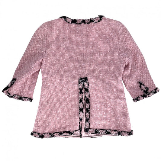 CHANEL シャネル アウター ロゴボタン ノーカラージャケット ツイ―ド アパレル 服 ヴィンテージ 38 ピンク コットン アクリル ポリエステル レディース【中古品】